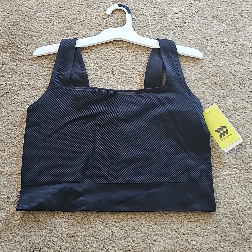 All In Motion Black Seamless Square Neck Cropped Tank Top Large